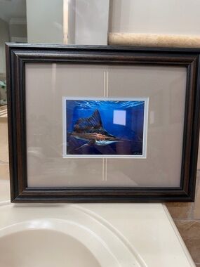 Blue Sailfish Artwork from K. Scott with Brown Frame